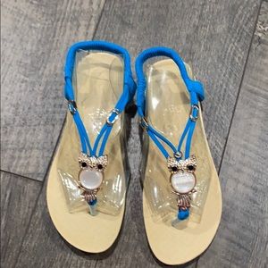 Beaded Owl Sandals Elastic T-Strap Bohemian